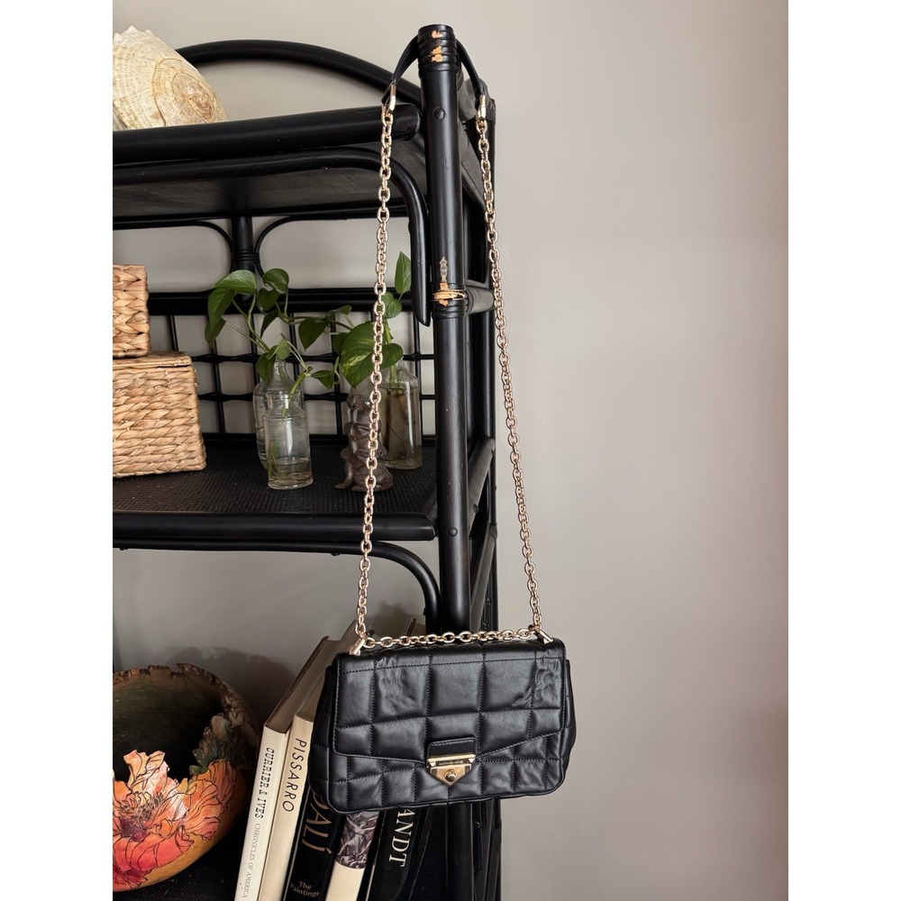 Michael Kors SoHo Large Black Quilted Leather Shoulder Bag Gold Chain Dust Bag